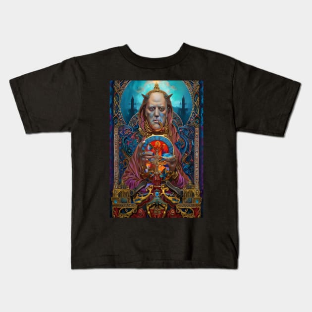 Aleister Crowley The Great Beast of Thelema painted in a Surrealist and Impressionist style Kids T-Shirt by hclara23